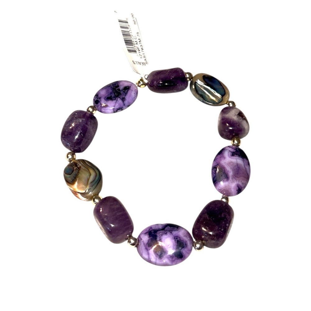 Beall's Chunky Amethyst Genuine Stone Bracelet  Sterling Silver Tarnish Free NWT
